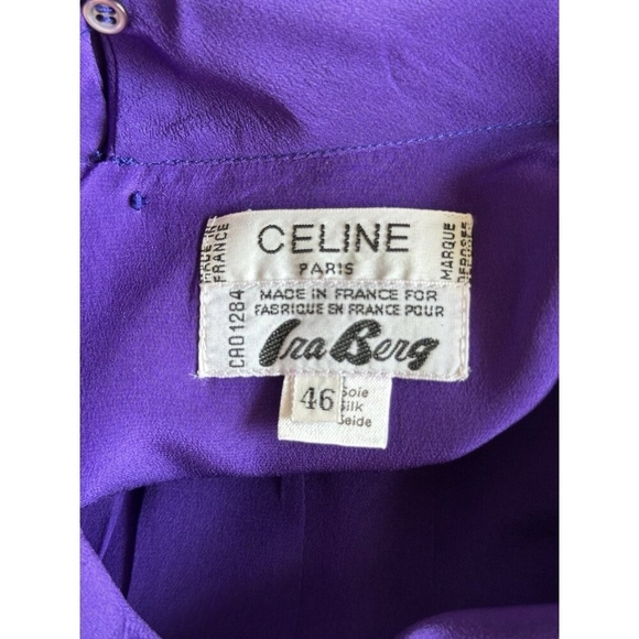 CELINE Paris Purple Silk Mock Neck Button Back Blouse Women's Top EU 46 US L - Picture 4 of 4